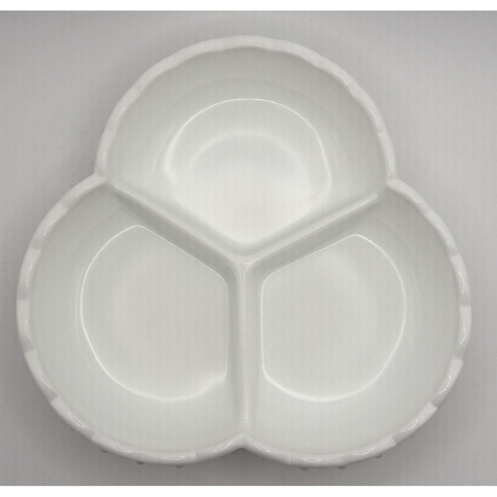 Vintage FENTON Milk Glass Hobnail 3 Part Clover Relish Candy Dish 7"